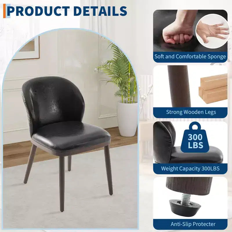 Lot de 2 chaises de salle à manger modernes, chaises rembourrées avec pieds en bois, dossier ergonomique, capacité de 120 kg pour cuisine, salle à manger, restaurant