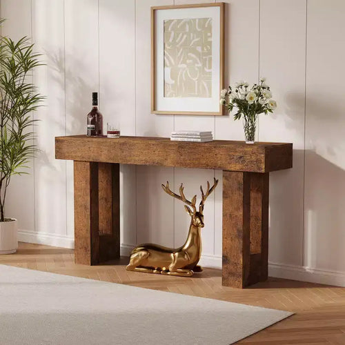 Console de 160 cm de long - Table d'entrée en bois style ferme, Table de canapé vintage derrière le canapé pour le salon, le couloir