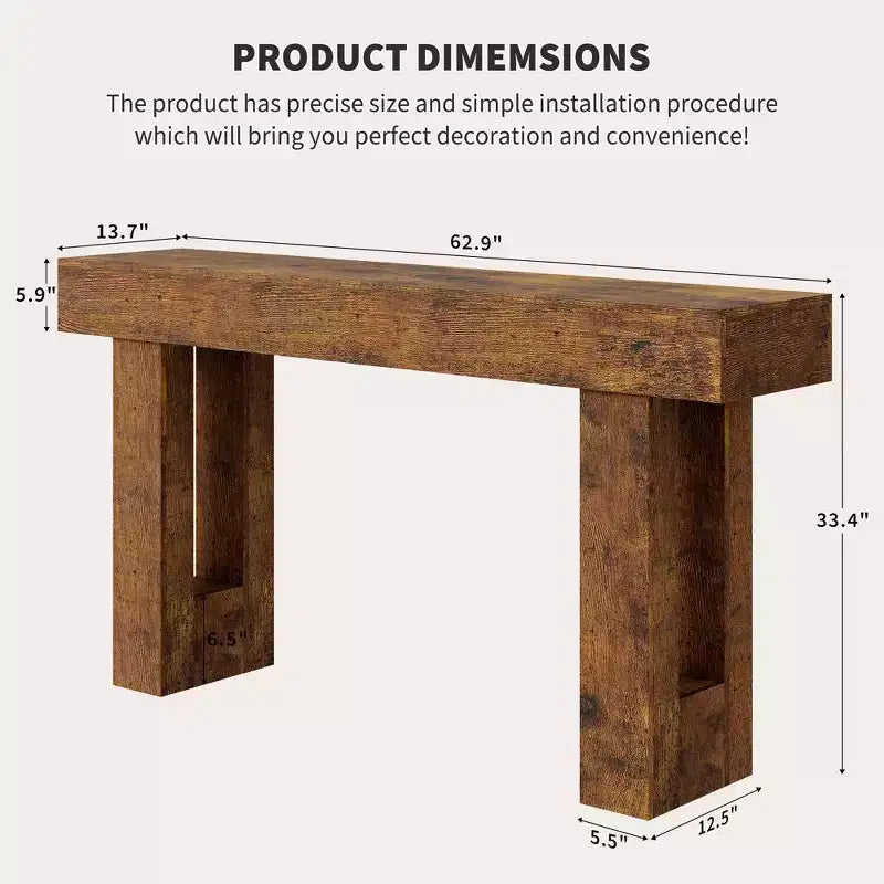 Console de 160 cm de long - Table d'entrée en bois style ferme, Table de canapé vintage derrière le canapé pour le salon, le couloir
