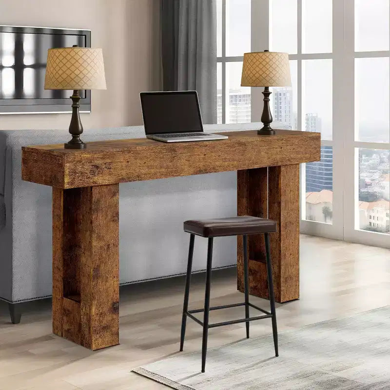 Console de 160 cm de long - Table d'entrée en bois style ferme, Table de canapé vintage derrière le canapé pour le salon, le couloir