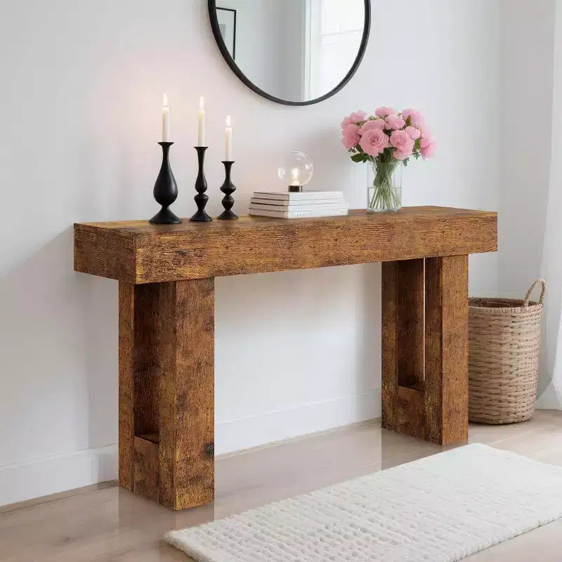 Console de 160 cm de long - Table d'entrée en bois style ferme, Table de canapé vintage derrière le canapé pour le salon, le couloir