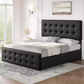 Linen Upholstered Bed Frame with 4 Storage Drawers | Metal Frame & Button Tufted Headboard | Wood Slat Support | No Box Spring Needed