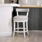 Chaise de bar pivotante à dossier bas, hauteur comptoir, HomeRoots, en similicuir gris et blanc et bois massif