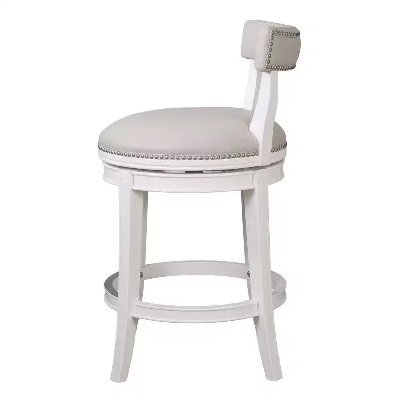Chaise de bar pivotante à dossier bas, hauteur comptoir, HomeRoots, en similicuir gris et blanc et bois massif