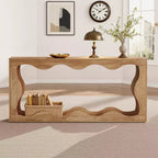 MAYEERTY Table console à 2 niveaux festonnée et ondulée de 63 po, table d'entrée de ferme rétro avec grain de bois naturel