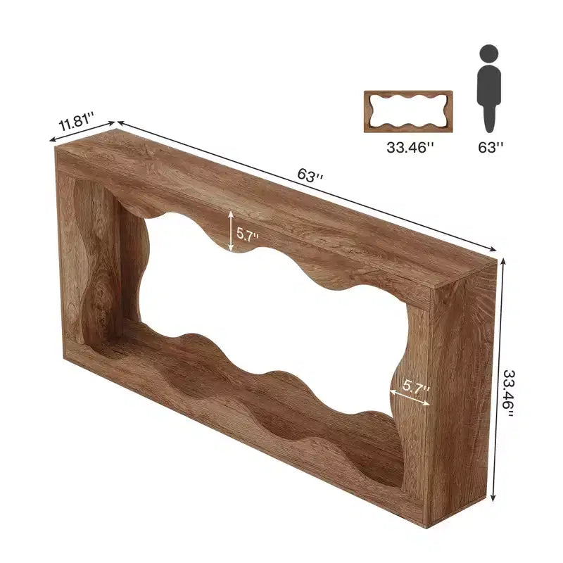 MAYEERTY Table console à 2 niveaux festonnée et ondulée de 63 po, table d'entrée de ferme rétro avec grain de bois naturel