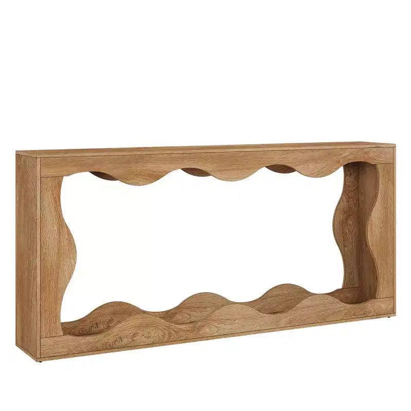MAYEERTY Table console à 2 niveaux festonnée et ondulée de 63 po, table d'entrée de ferme rétro avec grain de bois naturel