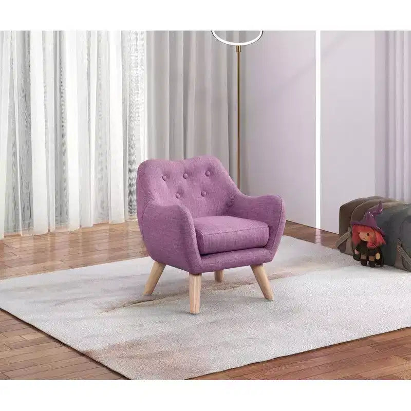 HOMLUX Fauteuil d'appoint en lin de 19,5 W pour enfants avec dossier capitonné et pieds en bois