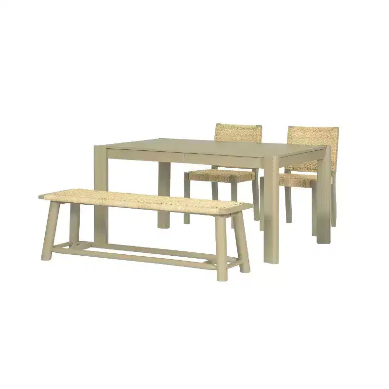 ModernLuxe Lot de 2 chaises de salle à manger Banc en rotin Banc d'extérieur, Moderne Ferme, Champagne/Noyer