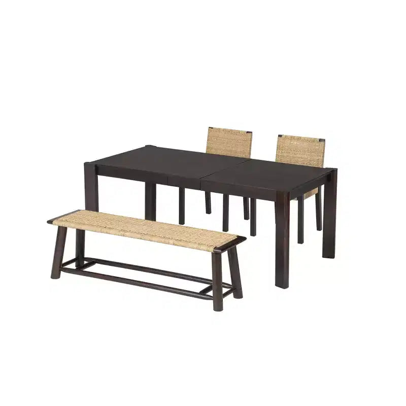 ModernLuxe Lot de 2 chaises de salle à manger Banc en rotin Banc d'extérieur, Moderne Ferme, Champagne/Noyer