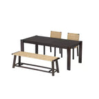 ModernLuxe Lot de 2 chaises de salle à manger Banc en rotin Banc d'extérieur, Moderne Ferme, Champagne/Noyer