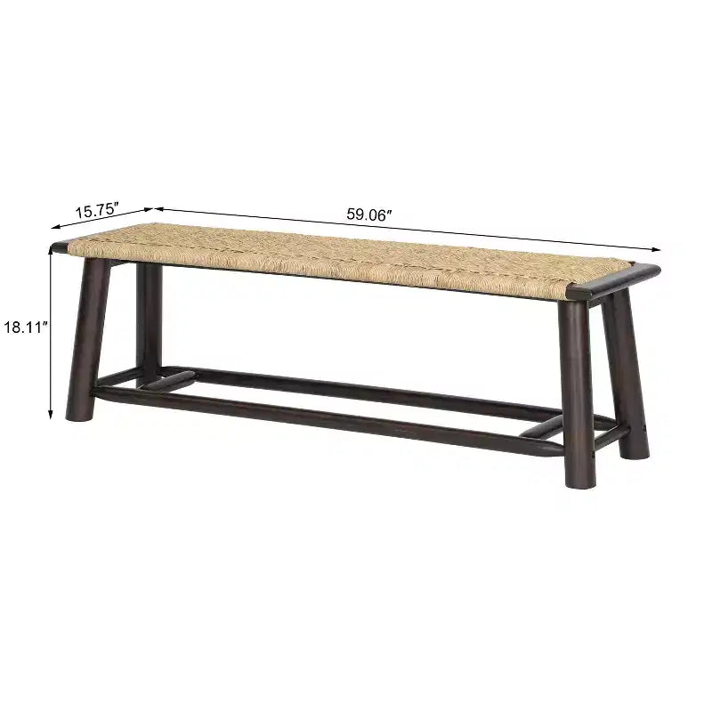 ModernLuxe Lot de 2 chaises de salle à manger Banc en rotin Banc d'extérieur, Moderne Ferme, Champagne/Noyer