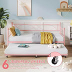 Lit de repos avec lit gigogne, lit de repos double avec lit gigogne escamotable, support à lattes métalliques, cadre de lit de repos 2-en-1 pour chambre à coucher, salon, chambre d'amis