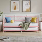 Lit de repos avec lit gigogne, lit de repos double avec lit gigogne escamotable, support à lattes métalliques, cadre de lit de repos 2-en-1 pour chambre à coucher, salon, chambre d'amis
