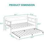 Lit de repos avec lit gigogne, lit de repos double avec lit gigogne escamotable, support à lattes métalliques, cadre de lit de repos 2-en-1 pour chambre à coucher, salon, chambre d'amis