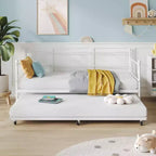 Lit de repos avec lit gigogne, lit de repos double avec lit gigogne escamotable, support à lattes métalliques, cadre de lit de repos 2-en-1 pour chambre à coucher, salon, chambre d'amis