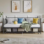 Lit de repos avec lit gigogne, lit de repos double avec lit gigogne escamotable, support à lattes métalliques, cadre de lit de repos 2-en-1 pour chambre à coucher, salon, chambre d'amis