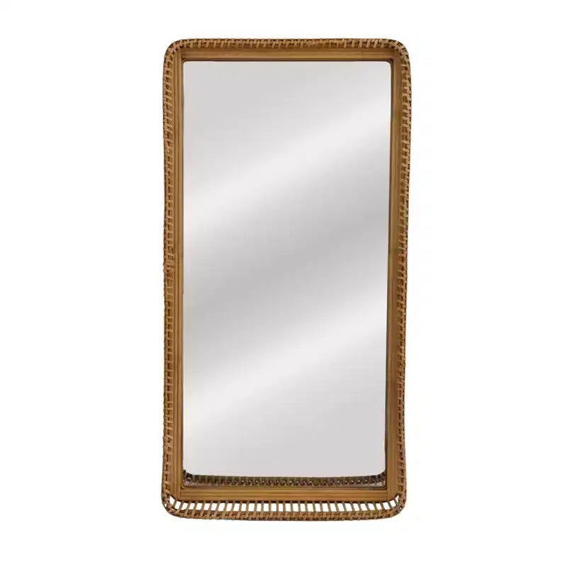 Miroir mural rectangulaire Storied Home en rotin et bambou tressés à la main avec étagère, couleur naturelle