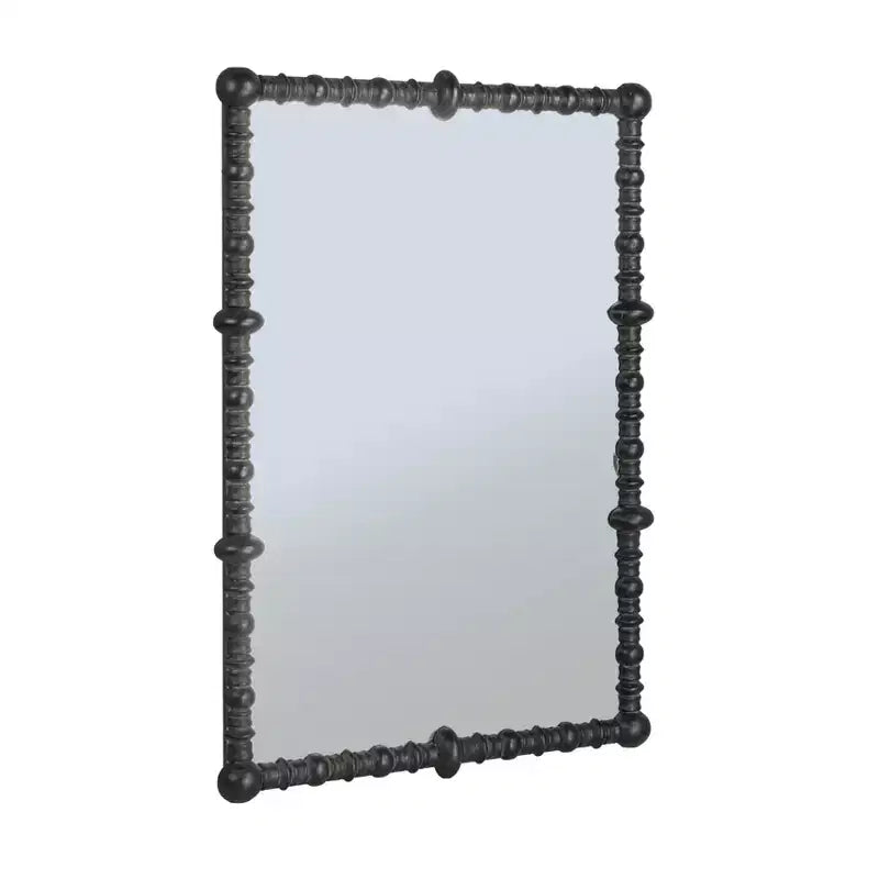 Storied Home Chic Wood Beaded Dowel Frame Mirror, Black