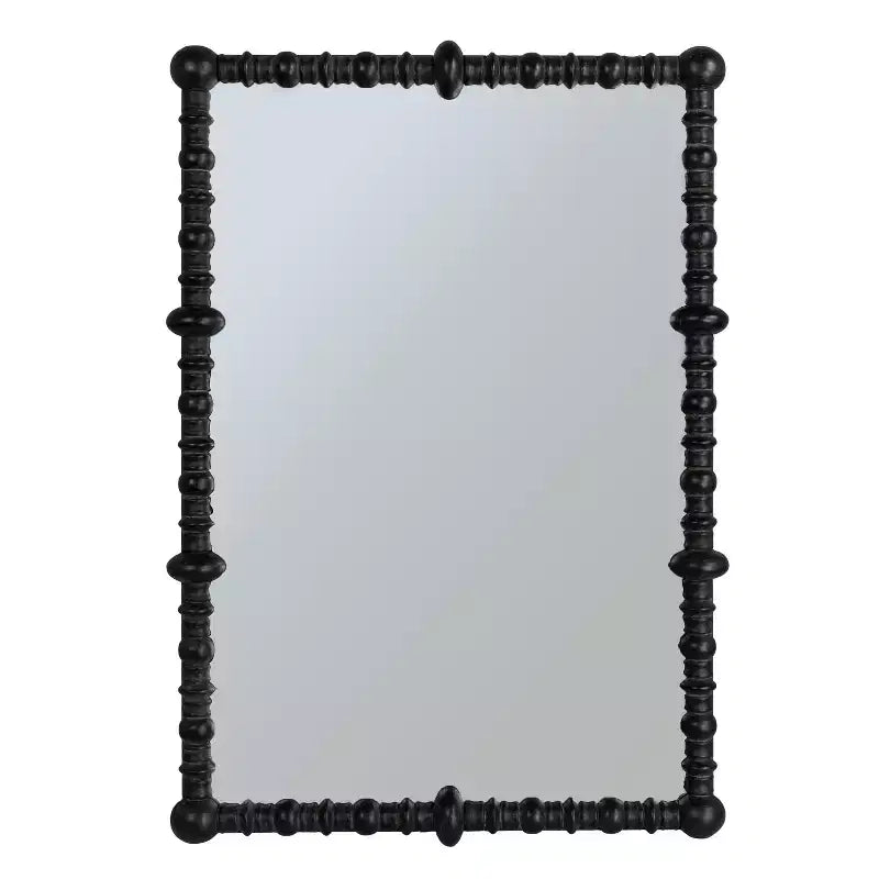Miroir en bois perlé chic à cadre chevillée Storied Home, noir
