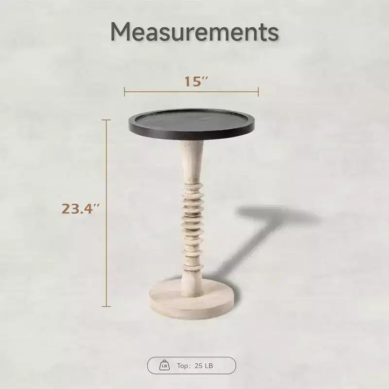 COZAYH Table d'appoint piédestal plateau pour boissons, lampes ou plantes, style ferme et rustique pour salon ou chambre à coucher, plateau noir sur cadre blanc