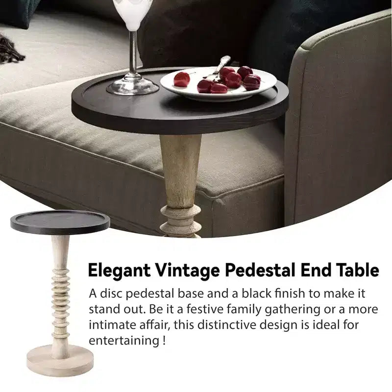 COZAYH Table d'appoint piédestal plateau pour boissons, lampes ou plantes, style ferme et rustique pour salon ou chambre à coucher, plateau noir sur cadre blanc