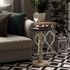 COZAYH Table d'appoint piédestal plateau pour boissons, lampes ou plantes, style ferme et rustique pour salon ou chambre à coucher, plateau noir sur cadre blanc