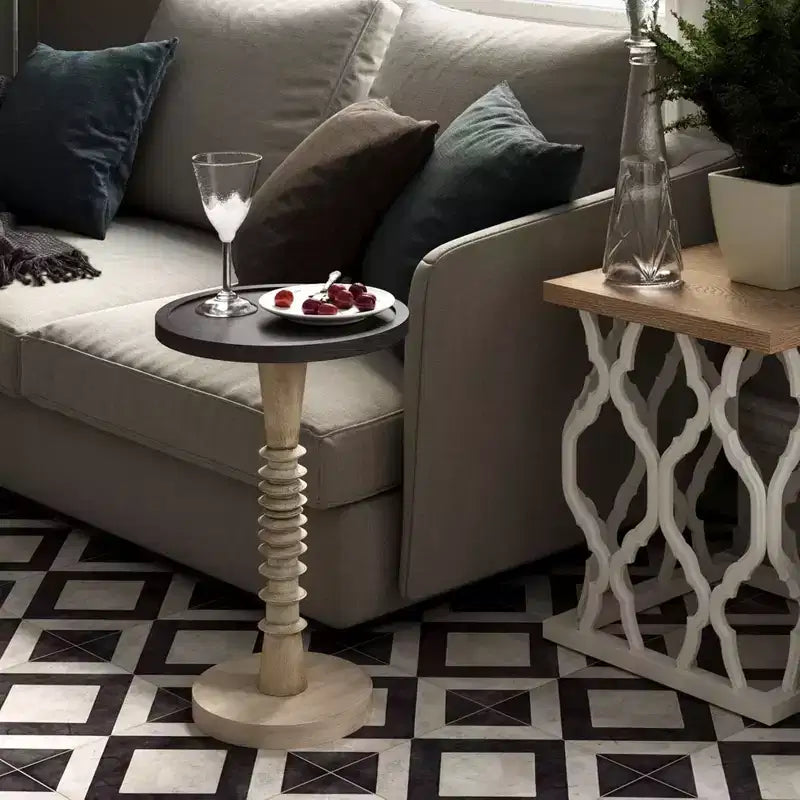 COZAYH Table d'appoint piédestal plateau pour boissons, lampes ou plantes, style ferme et rustique pour salon ou chambre à coucher, plateau noir sur cadre blanc