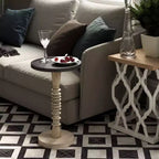 COZAYH Table d'appoint piédestal plateau pour boissons, lampes ou plantes, style ferme et rustique pour salon ou chambre à coucher, plateau noir sur cadre blanc