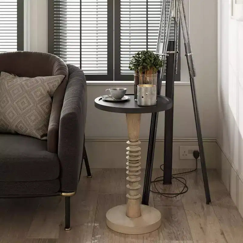 COZAYH Table d'appoint piédestal plateau pour boissons, lampes ou plantes, style ferme et rustique pour salon ou chambre à coucher, plateau noir sur cadre blanc