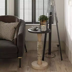 COZAYH Table d'appoint piédestal plateau pour boissons, lampes ou plantes, style ferme et rustique pour salon ou chambre à coucher, plateau noir sur cadre blanc