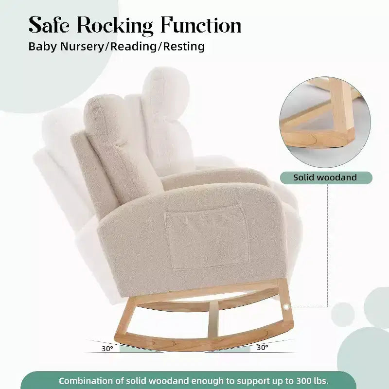 Fauteuil à bascule avec repose-pieds, fauteuils à bascule de chambre d'enfant à dossier haut, fauteuil à bascule planeur avec poche, fauteuil d'allaitement pour salon