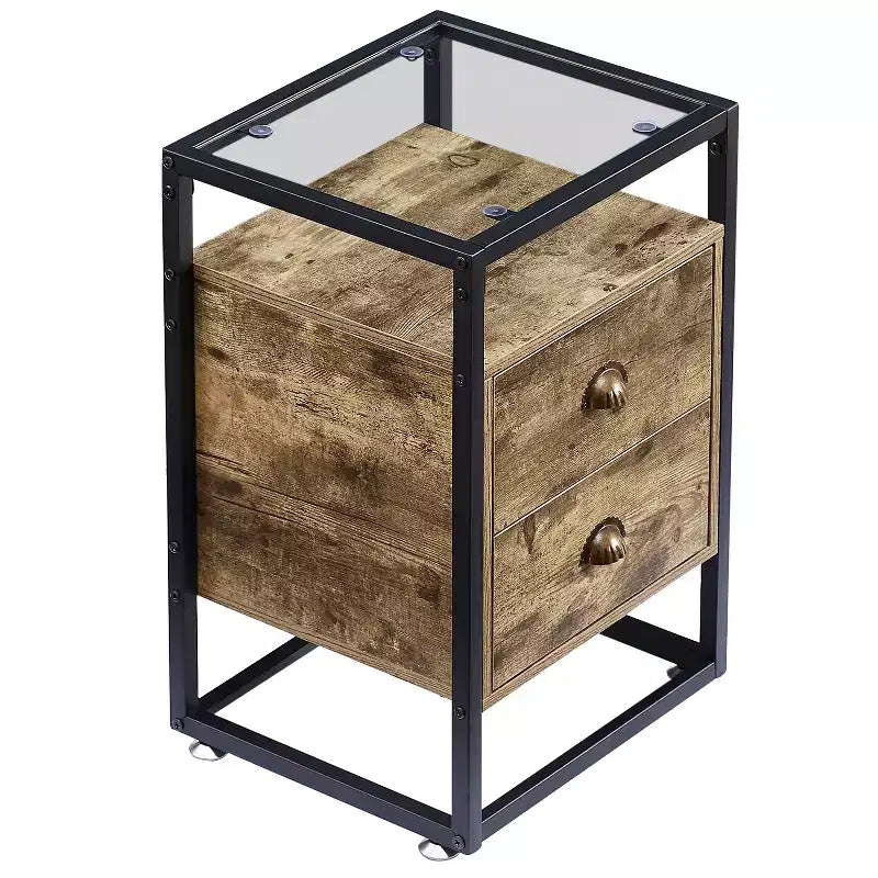 VECELO Table de chevet moderne, table d'appoint avec tiroir pour salon et chambre à coucher, verre trempé, gris