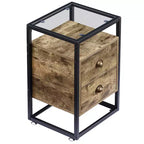 VECELO Table de chevet moderne, table d'appoint avec tiroir pour salon et chambre à coucher, verre trempé, gris