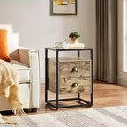 VECELO Table de chevet moderne, table d'appoint avec tiroir pour salon et chambre à coucher, verre trempé, gris