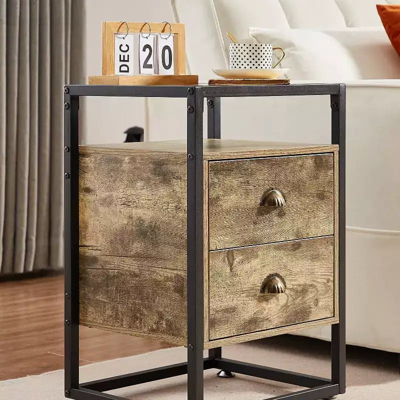 VECELO Table de chevet moderne, table d'appoint avec tiroir pour salon et chambre à coucher, verre trempé, gris