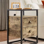 VECELO Table de chevet moderne, table d'appoint avec tiroir pour salon et chambre à coucher, verre trempé, gris