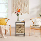 VECELO Table de chevet moderne, table d'appoint avec tiroir pour salon et chambre à coucher, verre trempé, gris