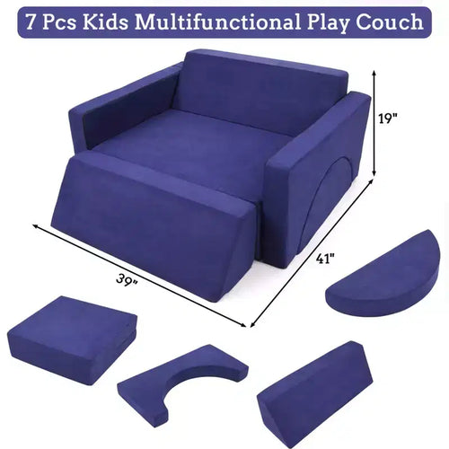 Canapé de jeu modulaire 7 pièces pour enfants, ensemble de canapés convertibles multifonctionnels pour tout-petits, pour salle de jeux, chambre d'enfant, jeu créatif