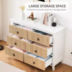 Commode de Chambre, Commode Double 6 Tiroirs Panneau à Tiroirs Cannelés, Grande Commode Moderne avec Tiroirs Profonds, Meuble TV Commode