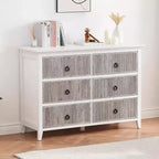 Commode de Chambre, Commode Double 6 Tiroirs Panneau à Tiroirs Cannelés, Grande Commode Moderne avec Tiroirs Profonds, Meuble TV Commode