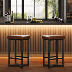 Lot de 4 tabourets de bar, tabourets de bar sans dossier de 62,5 cm de hauteur de comptoir, sièges en cuir PU rembourrés avec cadre en X en métal et repose-pieds, tabourets de cuisine modernes