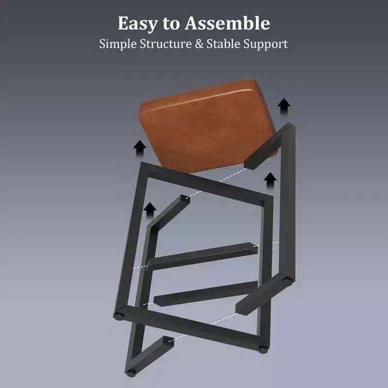 Lot de 4 tabourets de bar, tabourets de bar sans dossier de 62,5 cm de hauteur de comptoir, sièges en cuir PU rembourrés avec cadre en X en métal et repose-pieds, tabourets de cuisine modernes