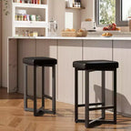 Lot de 4 tabourets de bar, tabourets de bar sans dossier de 62,5 cm de hauteur de comptoir, sièges en cuir PU rembourrés avec cadre en X en métal et repose-pieds, tabourets de cuisine modernes