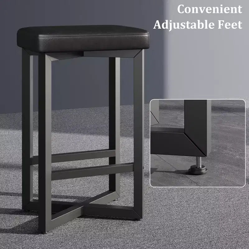 Lot de 4 tabourets de bar, tabourets de bar sans dossier de 62,5 cm de hauteur de comptoir, sièges en cuir PU rembourrés avec cadre en X en métal et repose-pieds, tabourets de cuisine modernes