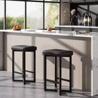 Bar Stools Set of 4, 24.6 Counter Height Backless Barstools, Upholstered PU Leather Seats with Metal X-Frame & Footrest, Modern Kitchen Stools