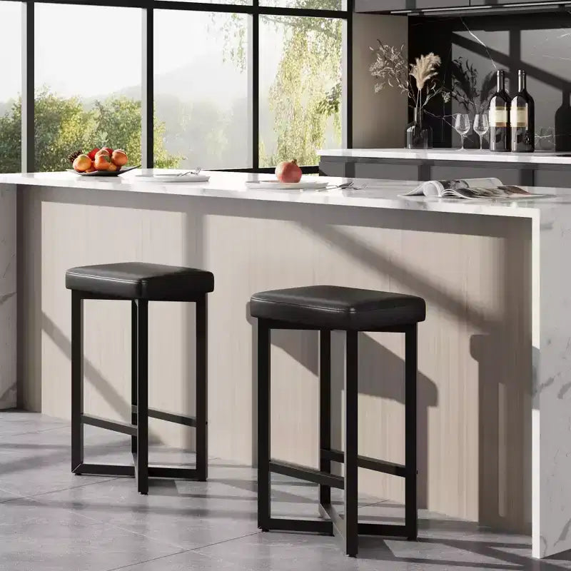 Bar Stools Set of 4, 24.6 Counter Height Backless Barstools, Upholstered PU Leather Seats with Metal X-Frame & Footrest, Modern Kitchen Stools