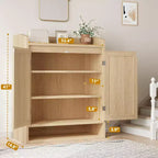 DobleePy 31,5" Meuble à Chaussures en Rotin Naturel avec 2 Portes, Organiseur en Bois à 5 Niveaux avec Étagères Réglables pour Entrée et Salon