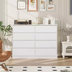 Commode à 8 tiroirs pour chambre à coucher, chiffonnier avec tiroirs profonds, grande commode double pour placard avec plateau large