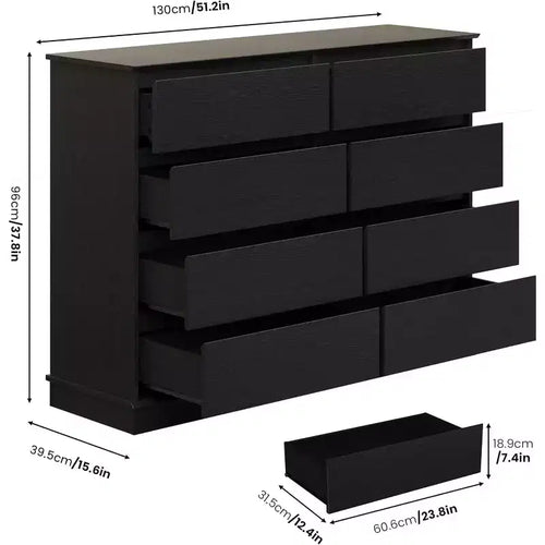 Commode à 8 tiroirs pour chambre à coucher, chiffonnier avec tiroirs profonds, grande commode double pour placard avec plateau large
